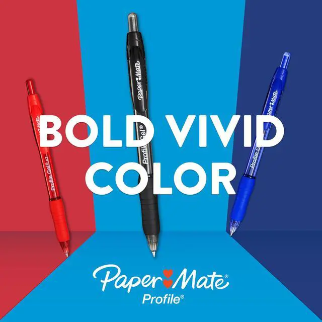 Alt view image 3 of 7 - Paper Mate Profile Gel Pens, Retractable, Medium Point (0.7mm), Black Ink, 12 Count - Office Supplies, Writing, Note-Taking