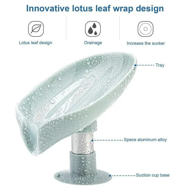 Alt view image 4 of 7 - LBshmao-D 2 Pack Soap Holder Leaf-Shape Self Draining Soap Dish Holder, Not Punched Easy Clean Bar Soap Holder, with Suction Cup Soap Dish Suitable for Shower, Bathroom, Kitchen Sink (Grey + Green)