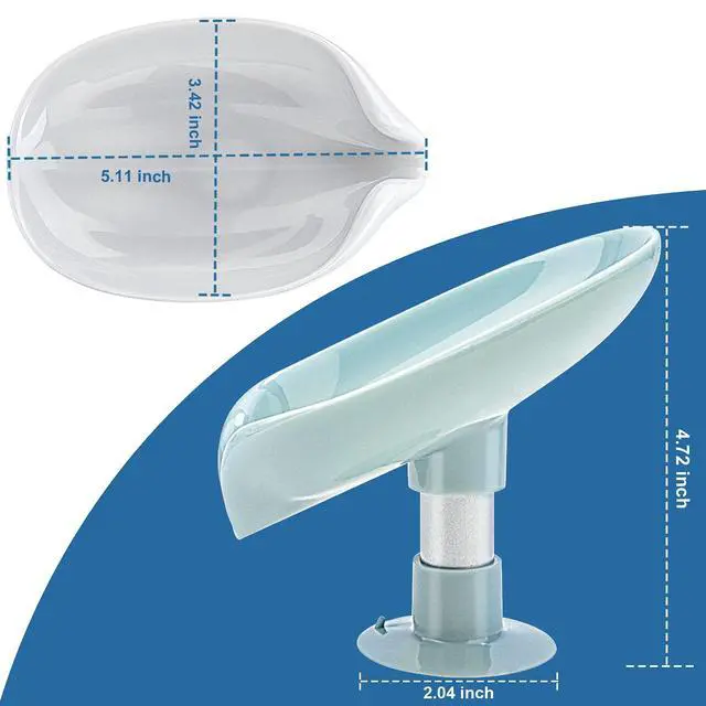 Alt view image 6 of 7 - LBshmao-D 2 Pack Soap Holder Leaf-Shape Self Draining Soap Dish Holder, Not Punched Easy Clean Bar Soap Holder, with Suction Cup Soap Dish Suitable for Shower, Bathroom, Kitchen Sink (Grey + Green)