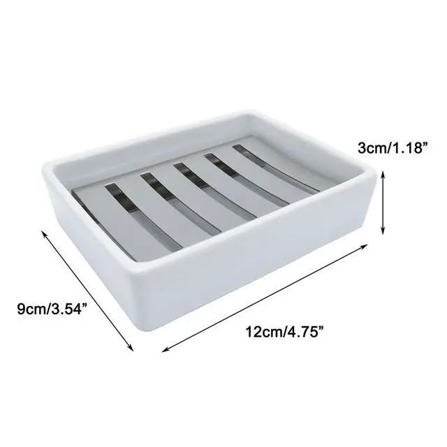 Alt view image 6 of 6 - Ceramic Soap Dish Stainless Steel Soap Holder for Bathroom and Shower Double Layer Draining Soap Box