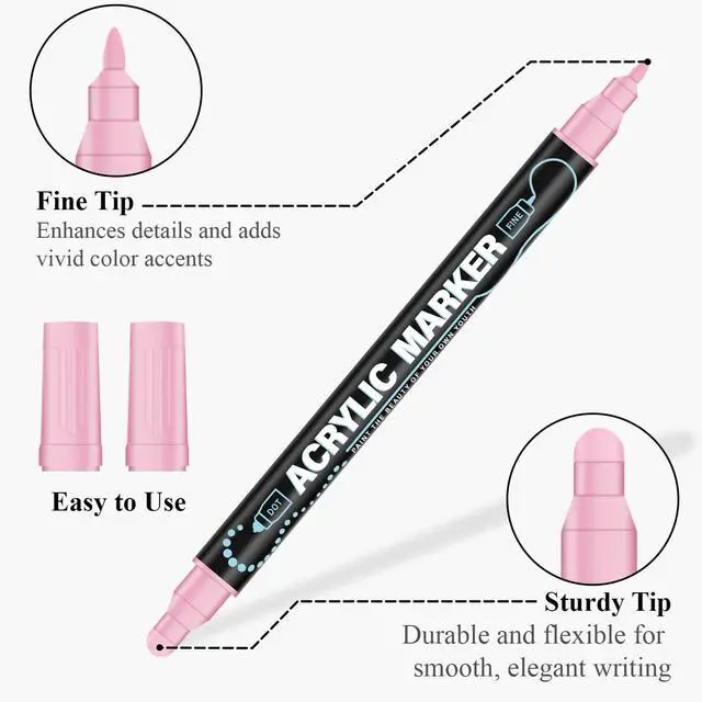 Alt view image 2 of 7 - REALZEVA Acrylic Paint Markers, 24 Colors Dual Tip Acrylic Paint Pens for Rock Painting, Fabric, Wood, Canvas, Stone, Glass, Scrapbook, DIY Crafts & Art Supplies - Card Making Supplies.