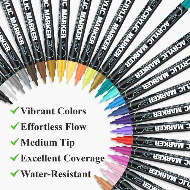 Alt view image 3 of 7 - REALZEVA Acrylic Paint Markers, 24 Colors Dual Tip Acrylic Paint Pens for Rock Painting, Fabric, Wood, Canvas, Stone, Glass, Scrapbook, DIY Crafts & Art Supplies - Card Making Supplies.