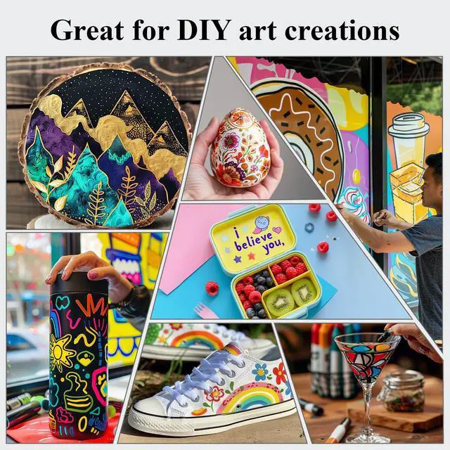 Alt view image 6 of 7 - REALZEVA Acrylic Paint Markers, 24 Colors Dual Tip Acrylic Paint Pens for Rock Painting, Fabric, Wood, Canvas, Stone, Glass, Scrapbook, DIY Crafts & Art Supplies - Card Making Supplies.