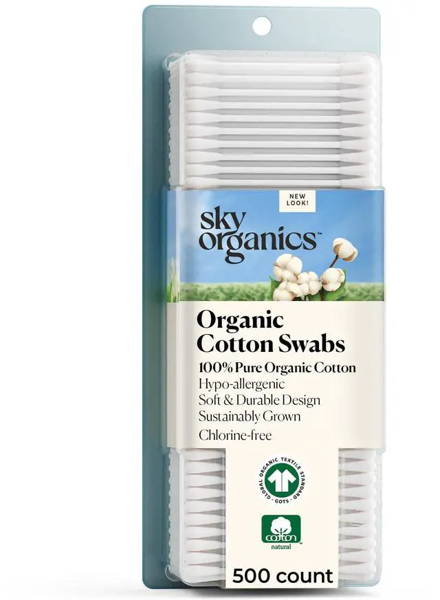 Main image of Sky Organics - Organic Cotton Swabs, 500 ct. - Ultra Soft Tips - Strong & Durable - Hypoallergenic - Chlorine Free - Sustainable - Natural, Vegan & Cruelty Free - Skin Care & Self Care