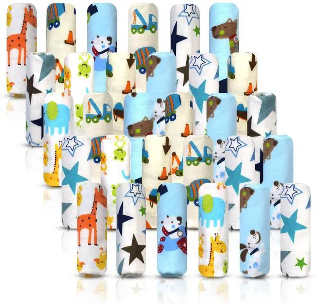 Main image of Omilion Baby Washcloth 30 Pack of Flannel Newborn Washcloths 100% Cotton - Fun, Colorful Designs Reusable Washable 7x10 Inch Infant Washcloth Set
