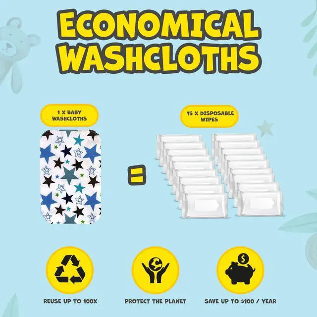 Alt view image 4 of 5 - Omilion Baby Washcloth 30 Pack of Flannel Newborn Washcloths 100% Cotton - Fun, Colorful Designs Reusable Washable 7x10 Inch Infant Washcloth Set