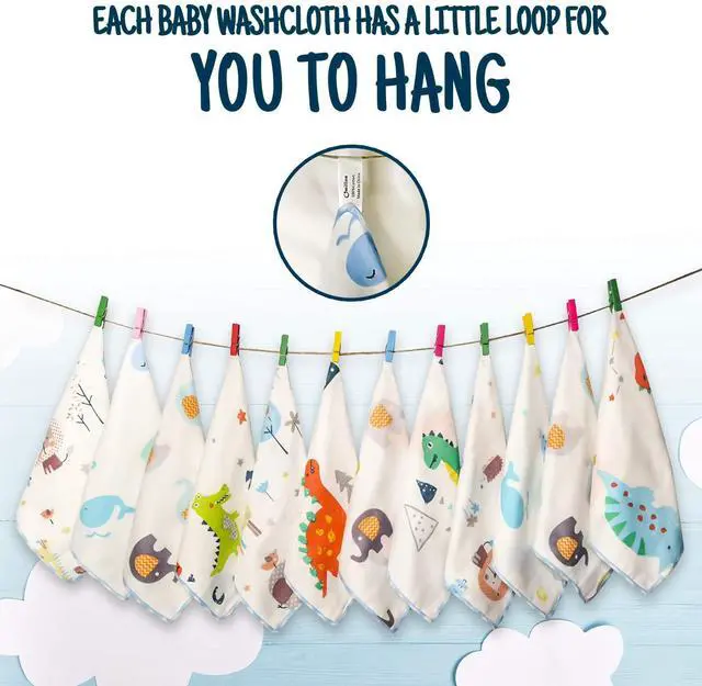Alt view image 4 of 7 - Omilion Muslin Baby Washcloths Set(12-Pack), Natural Cotton Infant Bath Towel, Soft Toddler Face Towel Gift Registry Newborn Baby Shower,9x9 Inches, Animal World (Square)