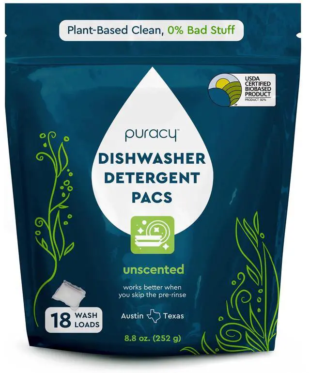 Main image of Puracy Dishwasher Pods, Natural Dishwasher Detergent, Free & Clear Dish tabs - Enzyme-Powered, Spot & Residue Free - TikTok Trend Items, Must Haves from TikTok Made Me Buy It (Free & Clear, 18 Count)