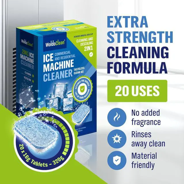 Alt view image 3 of 7 - WoldoClean Ice Machine Cleaner Tablets 20 Count - 2in1 Descaler, Extra Strength 16g Dual Action for Countertop, Nugget, Portable, Commercial Ice Makers, Nickel Safe