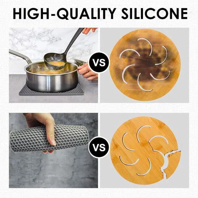 Alt view image 5 of 7 - Trivets for Hot Dishes, 4 Pack Silicone Hot Pads for Kitchen, Non-Slip Heat Resistant Silicone Mat for Countertops, Spoon Rest, Multipurpose Food Grade Thick Trivet(Gray& Blue) Pot Holders
