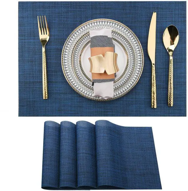 Main image of Navy Blue Placemats Set of 4 - Easy Clean Washable Vinyl Placemats - Wipeable Heat Resistant Table Mats for Dining Table - 17x12 Inch (Navy Blue, 4)