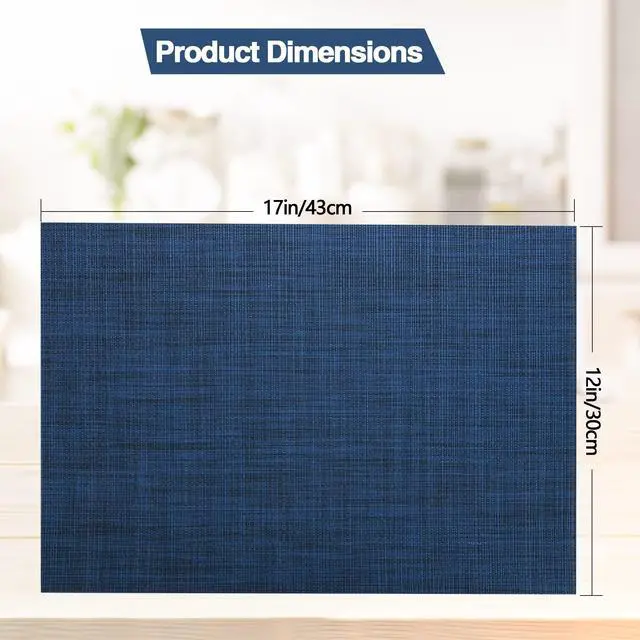 Alt view image 5 of 7 - Navy Blue Placemats Set of 4 - Easy Clean Washable Vinyl Placemats - Wipeable Heat Resistant Table Mats for Dining Table - 17x12 Inch (Navy Blue, 4)