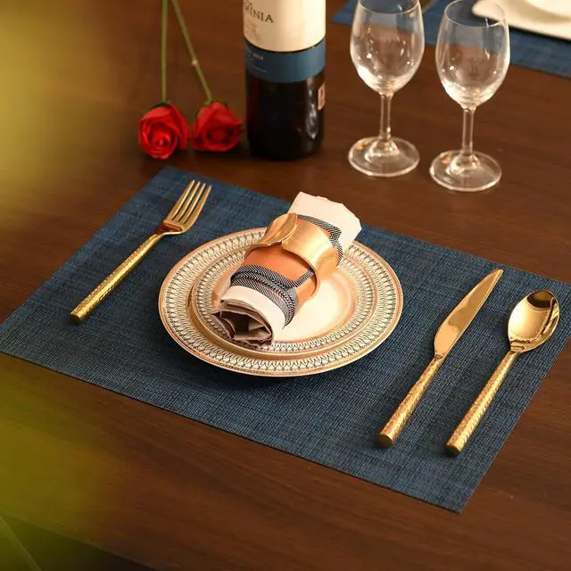 Alt view image 7 of 7 - Navy Blue Placemats Set of 4 - Easy Clean Washable Vinyl Placemats - Wipeable Heat Resistant Table Mats for Dining Table - 17x12 Inch (Navy Blue, 4)