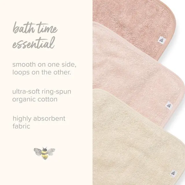Alt view image 5 of 7 - Burt's Bees Baby Washcloths for Infants, 100% Organic Cotton, Soft and Absorbent Knit Terry Face Towel, 9 x 9 in, 3-Pack