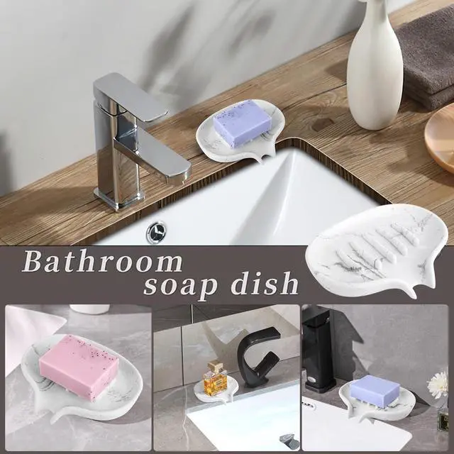 Alt view image 5 of 7 - AUGFRYZIAN Self Draining Soap Dish for Shower and Bathroom Sink - Large Marble Resin Soap Holder with Drain, Non Slip Soap Tray for Bar Soap, Kitchen & Bathroom Counter