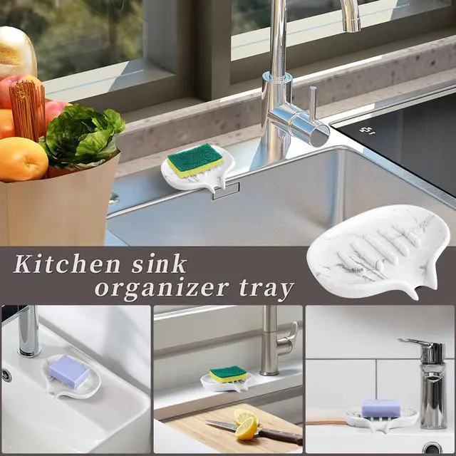 Alt view image 4 of 7 - AUGFRYZIAN Self Draining Soap Dish for Shower and Bathroom Sink - Large Marble Resin Soap Holder with Drain, Non Slip Soap Tray for Bar Soap, Kitchen & Bathroom Counter