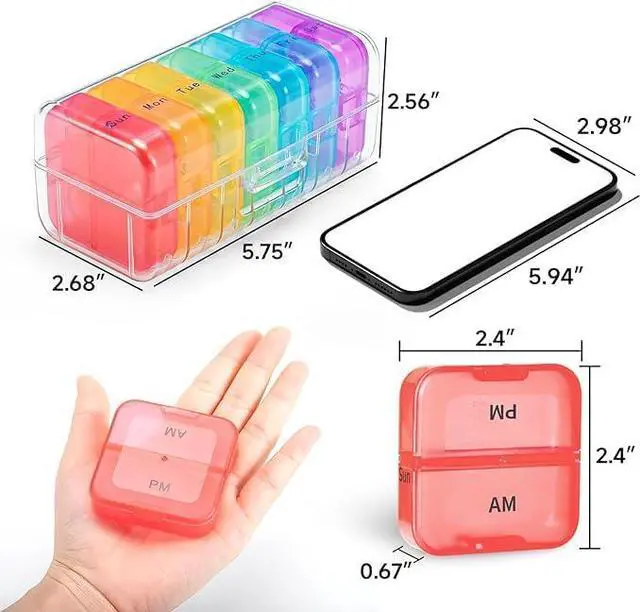Alt view image 3 of 7 - Zoksi Pill Organizer 2 Times a Day, Weekly 7 Day Pill Box, Daily Am Pm Pill Organizer with Double-Side Large Opening for Easy to Use, Color Tracking Travel Pill Case for Medicine, Fish Oils, Vitamins