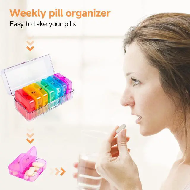 Alt view image 6 of 7 - Zoksi Pill Organizer 2 Times a Day, Weekly 7 Day Pill Box, Daily Am Pm Pill Organizer with Double-Side Large Opening for Easy to Use, Color Tracking Travel Pill Case for Medicine, Fish Oils, Vitamins
