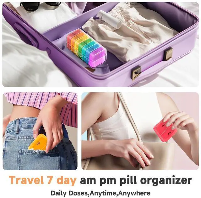 Alt view image 7 of 7 - Zoksi Pill Organizer 2 Times a Day, Weekly 7 Day Pill Box, Daily Am Pm Pill Organizer with Double-Side Large Opening for Easy to Use, Color Tracking Travel Pill Case for Medicine, Fish Oils, Vitamins