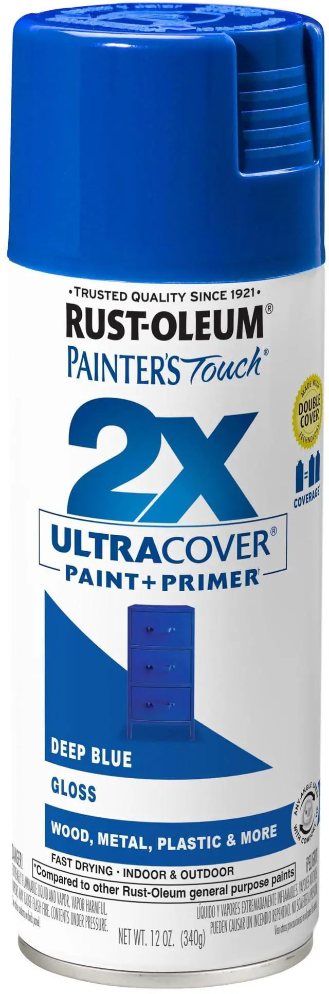 Main image of Rust-Oleum 249114 Painter's Touch 2X Ultra Cover Spray Paint, 12 oz, Gloss Deep Blue