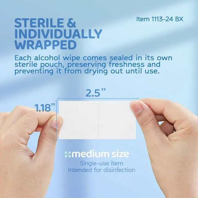 Alt view image 2 of 7 - Dynarex DynaSafety Sterile Alcohol Prep Pads - Medium - 70% Isopropyl Alcohol, Individually Wrapped, Soft Cleaning Wipes - Box of 24