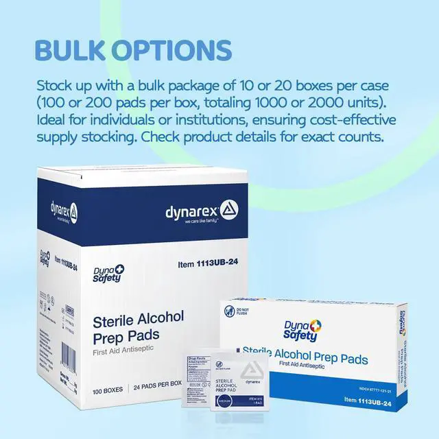 Alt view image 7 of 7 - Dynarex DynaSafety Sterile Alcohol Prep Pads - Medium - 70% Isopropyl Alcohol, Individually Wrapped, Soft Cleaning Wipes - Box of 24