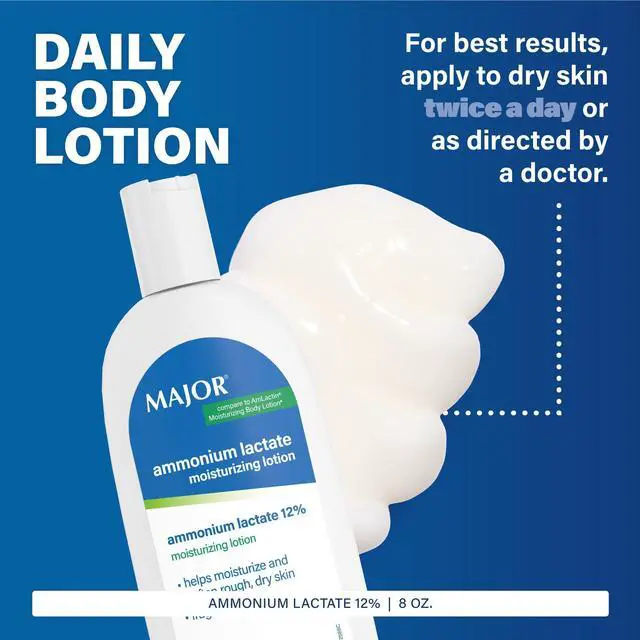 Alt view image 3 of 7 - Major Ammonium Lactate 12% Moisturizing Lotion - Lactic Acid Lotion - Helps Hydrate, Soften, and Exfoliate Rough, Dry Skin - Daily Body Lotion - Fragrance-Free - 8 Oz (1 Pack)