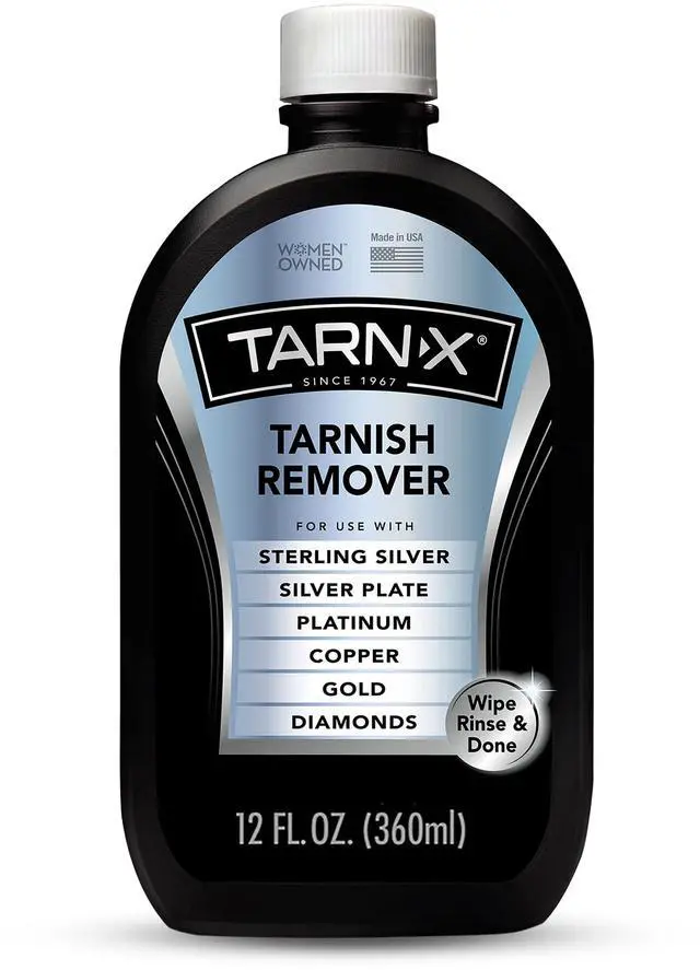 Main image of Tarn-X Tarnish Remover, 12 oz. Bottle, Platinum, Copper, Gold, Diamond, Silver Plate, and Sterling Silver Jewelry Cleaner, Wipe-and-Rinse Formula, No Rubbing or Scrubbing