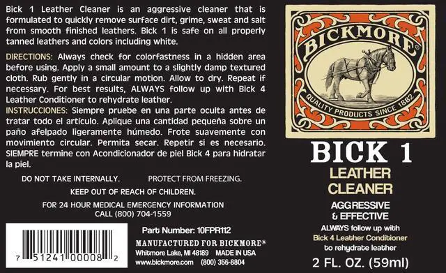 Alt view image 2 of 6 - Bickmore Bick 1 Leather Cleaner 2 oz - Clean Dirt, Oil, Sweat, Salt, and Water Stains from all Colored, White, and Black Leather