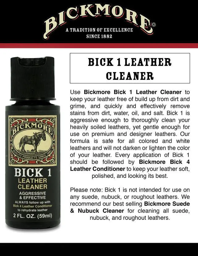 Alt view image 3 of 6 - Bickmore Bick 1 Leather Cleaner 2 oz - Clean Dirt, Oil, Sweat, Salt, and Water Stains from all Colored, White, and Black Leather
