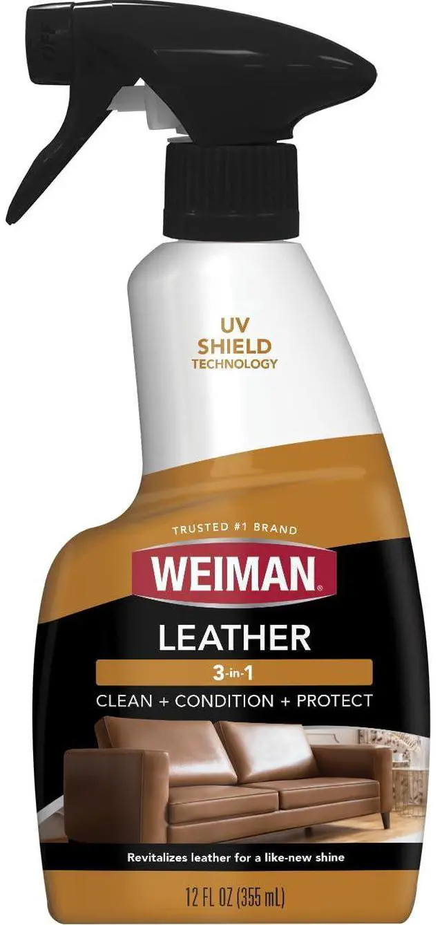 Main image of Weiman Leather Cleaner & Conditioner - Cleans, Restores & Protects Leather, UV Protection Prevent Cracking & Fading, Auto, Sofas, Shoes, Bags & All Finished Leather Surfaces, 1 Pack, 12 Fl Oz
