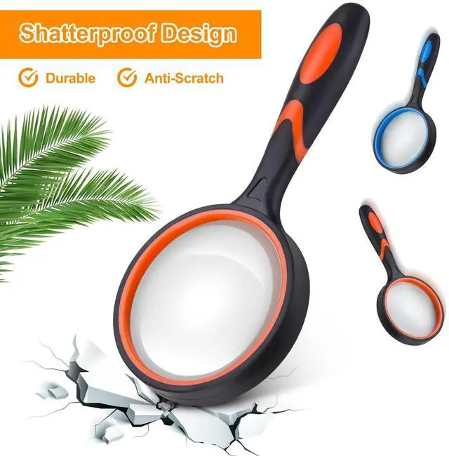 Alt view image 4 of 7 - 2PCS Upgrade 10X Magnifying Glass, Large Handheld Magnifier Magnafying. Glasses for Kids/Seniors Reading, 3 Inch Shatterproof Lupa Magnify Glass Lens, Rubber Handle - for Observation