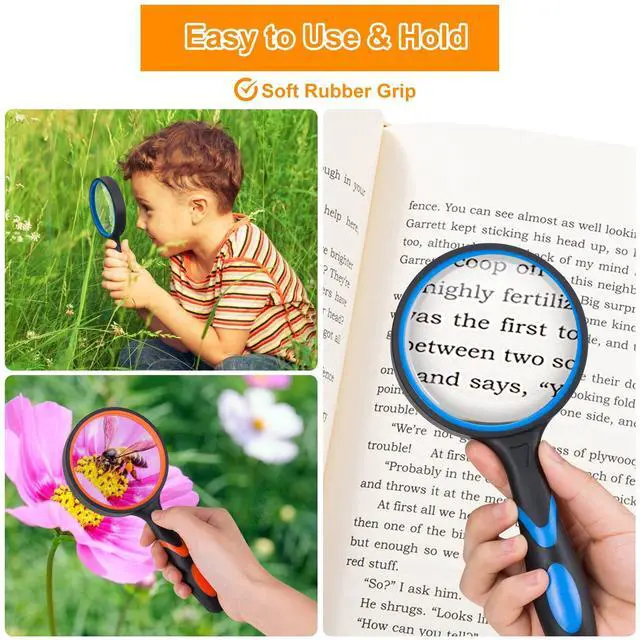 Alt view image 3 of 7 - 2PCS Upgrade 10X Magnifying Glass, Large Handheld Magnifier Magnafying. Glasses for Kids/Seniors Reading, 3 Inch Shatterproof Lupa Magnify Glass Lens, Rubber Handle - for Observation