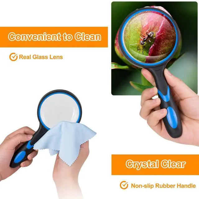 Alt view image 5 of 7 - 2PCS Upgrade 10X Magnifying Glass, Large Handheld Magnifier Magnafying. Glasses for Kids/Seniors Reading, 3 Inch Shatterproof Lupa Magnify Glass Lens, Rubber Handle - for Observation