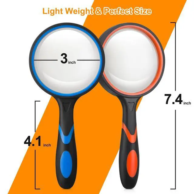 Alt view image 7 of 7 - 2PCS Upgrade 10X Magnifying Glass, Large Handheld Magnifier Magnafying. Glasses for Kids/Seniors Reading, 3 Inch Shatterproof Lupa Magnify Glass Lens, Rubber Handle - for Observation