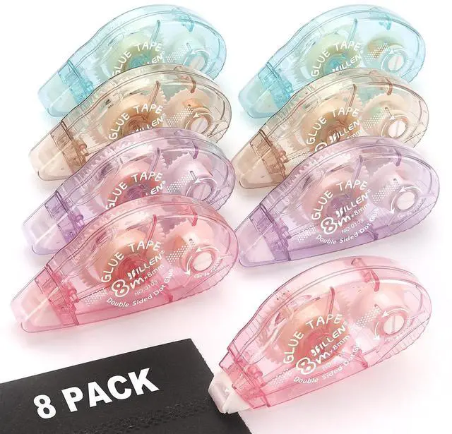 Main image of LONGKEY 8 Pack Scrapbook Tape Double Sided Tape Roller for Crafts, Adhesive Glue Tape Scrapbooking Supplies Journaling School Office Supplies for Kids and Adults