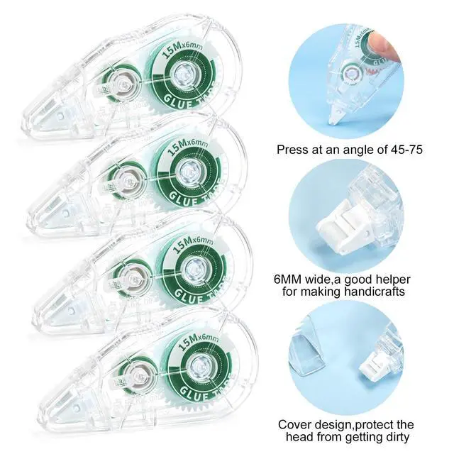 Alt view image 3 of 7 - HUIRUSO 4 Pack Double Sided Tape Roller, Scrapbook Supplies, Glue Tape Roller for Crafts, Double-Sided Adhesive Tape Runner for Scrapbooking, School Office Journaling Supplies (0.24 inch X 49 feet)