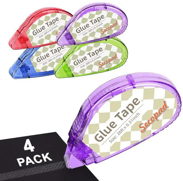 Main image of Secopad Scrapbook Tape, 4 Pack Double Sided Tape Roller for Crafts, Adhesive Glue Runner Scrapbooking Supplies Journaling School Office Teacher Supplies, 0.3IN x 26FT, Clear Colored Shell
