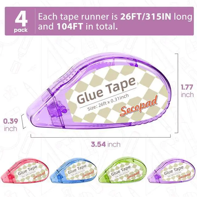 Alt view image 2 of 6 - Secopad Scrapbook Tape, 4 Pack Double Sided Tape Roller for Crafts, Adhesive Glue Runner Scrapbooking Supplies Journaling School Office Teacher Supplies, 0.3IN x 26FT, Clear Colored Shell
