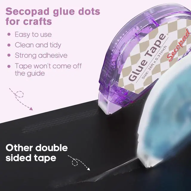 Alt view image 3 of 6 - Secopad Scrapbook Tape, 4 Pack Double Sided Tape Roller for Crafts, Adhesive Glue Runner Scrapbooking Supplies Journaling School Office Teacher Supplies, 0.3IN x 26FT, Clear Colored Shell