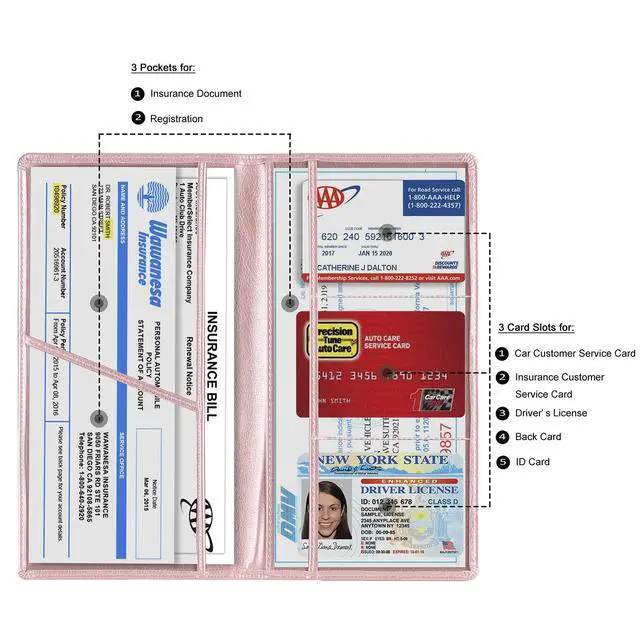 Alt view image 2 of 7 - TOURSUIT Car Registration and Insurance Card Holder, Vehicle License Document Glove Box Compartment Organizer, Interior Car Accessories for Women Men (Rose Gold)