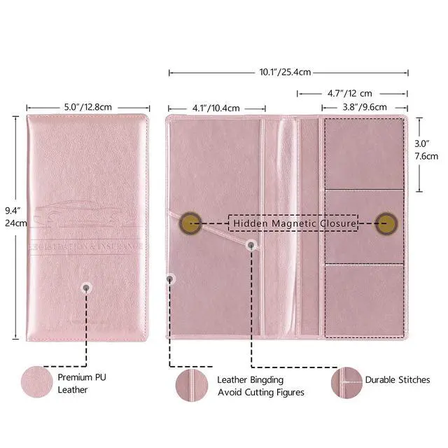 Alt view image 4 of 7 - TOURSUIT Car Registration and Insurance Card Holder, Vehicle License Document Glove Box Compartment Organizer, Interior Car Accessories for Women Men (Rose Gold)