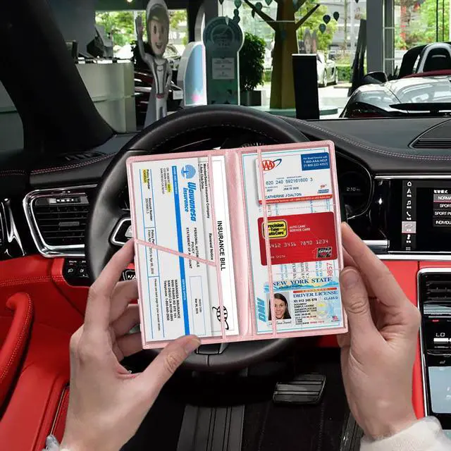 Alt view image 5 of 7 - TOURSUIT Car Registration and Insurance Card Holder, Vehicle License Document Glove Box Compartment Organizer, Interior Car Accessories for Women Men (Rose Gold)