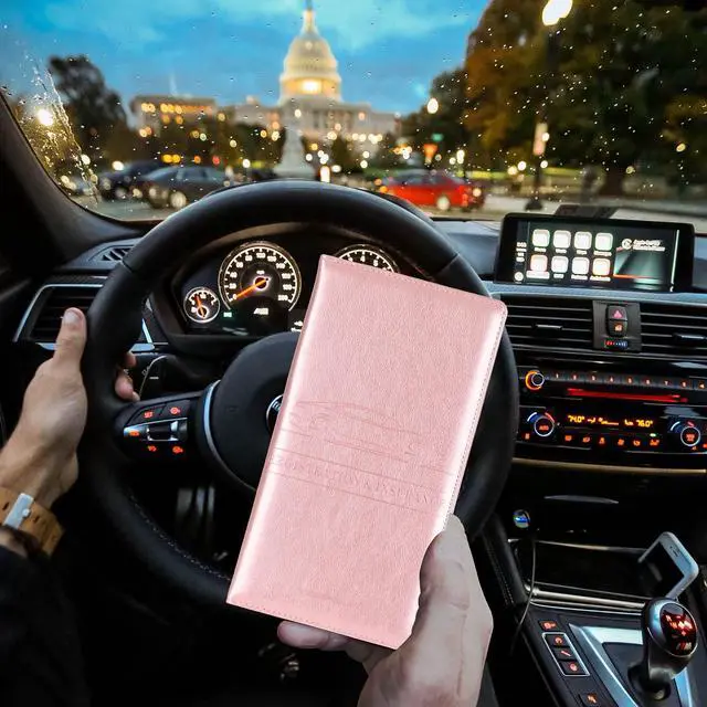 Alt view image 6 of 7 - TOURSUIT Car Registration and Insurance Card Holder, Vehicle License Document Glove Box Compartment Organizer, Interior Car Accessories for Women Men (Rose Gold)