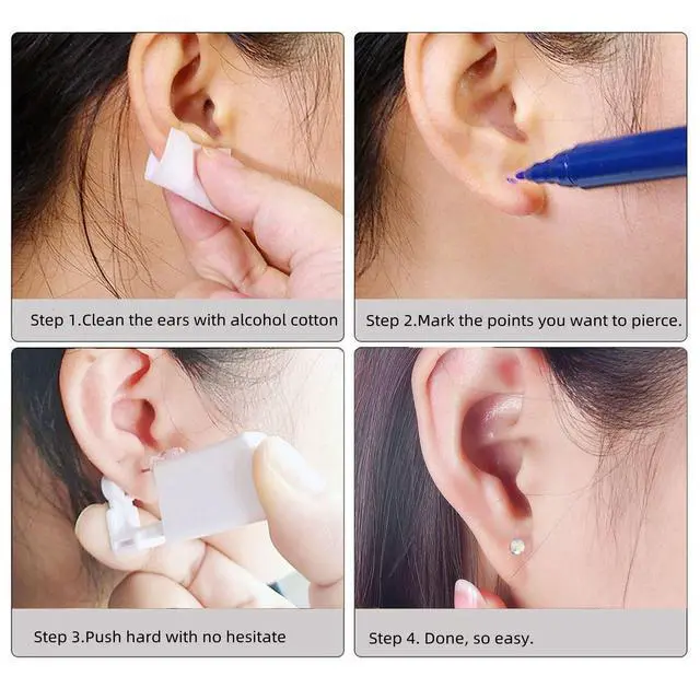 Alt view image 3 of 7 - XUKEKOY 2 Pack Self Ear Piercing Gun Earring Disposable Piercing Kit No Pain Easy Use Ear Piercing Gun Kit Tool with Stud (White)