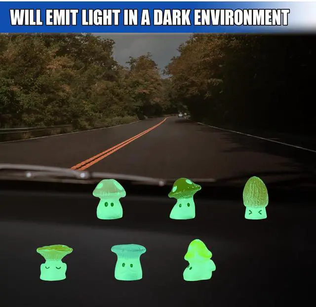 Alt view image 3 of 6 - GAOLAOSY 6PCS Luminous Mushrooms Car Dashboard Decorations, Mini Resin Automotive Rear View Mirror Decoration Accessories, Cute Fun Interior Ornament for Vehicle, Home, Office (Mushroom)