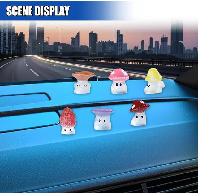 Alt view image 5 of 6 - GAOLAOSY 6PCS Luminous Mushrooms Car Dashboard Decorations, Mini Resin Automotive Rear View Mirror Decoration Accessories, Cute Fun Interior Ornament for Vehicle, Home, Office (Mushroom)