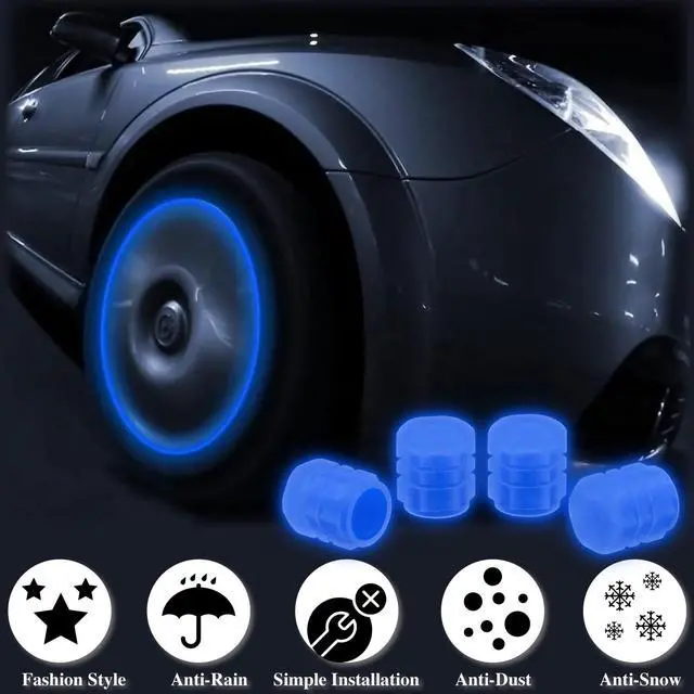 Alt view image 4 of 7 - MEAJOO 8PCS Fluorescent Tire Valve Stem Caps, Luminous Car Tire Air Cap, Corrosion Resistant Leak-Proof Wheel Valve Cover, Universal for Cars, Trucks, Bikes, Motorcycles, Bicycles(Blue, Green)