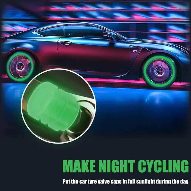 Alt view image 5 of 7 - MEAJOO 8PCS Fluorescent Tire Valve Stem Caps, Luminous Car Tire Air Cap, Corrosion Resistant Leak-Proof Wheel Valve Cover, Universal for Cars, Trucks, Bikes, Motorcycles, Bicycles(Blue, Green)