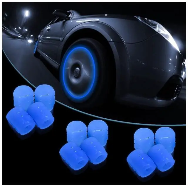 Main image of Luminous Tire Valve Stem Caps for Car, 12PCS Fluorescent Glow in The Dark Air Caps Cover, Illuminated Corrosion Resistant Tire Pressure Caps, Universal for Car, Truck, SUV, Motorcycles, Bike (Blue)